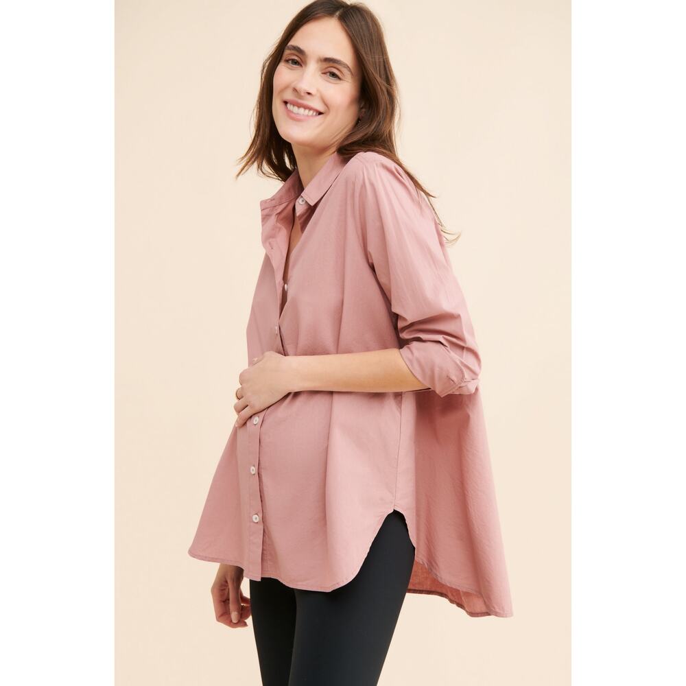 HATCH The Classic Button Down Maternity Shirt in Rose Tan Mauve Size 0